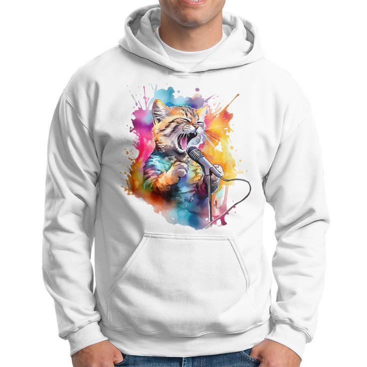 Singing Cat Kitty Cat Singing Into A Microphone Hoodie