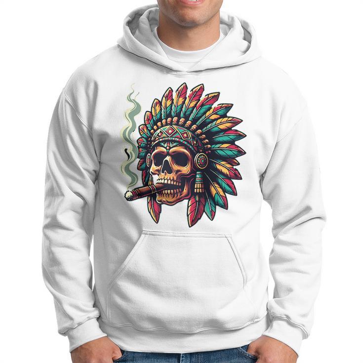 Smoking Cigar Indian Skull Colorful Headdress Lounge Gear Hoodie