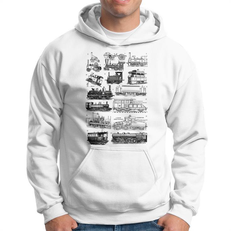 Steam Engine Train Steam Train Locomotive Vintage Chart Hoodie