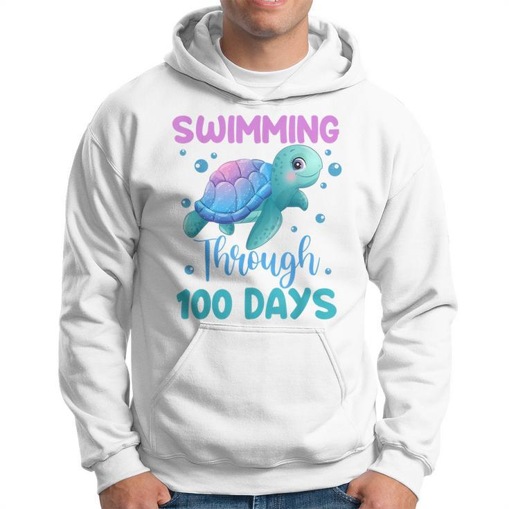 Swimming Through 100 Days Cute Turtle 100Th Day Of School Hoodie