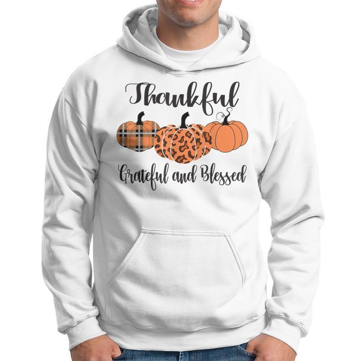 Thankful Grateful Blessed Plaid Leopard Pumpkin Thanksgiving Hoodie