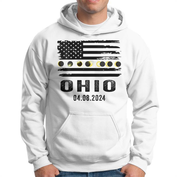 Total Solar Eclipse 2024 Totality Ohio Usa American Flag Hoodie
