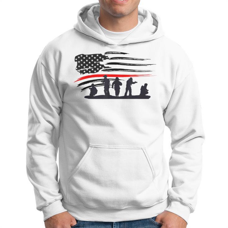 Vintage Thin Red Line Firefighter American Flag Hoodie