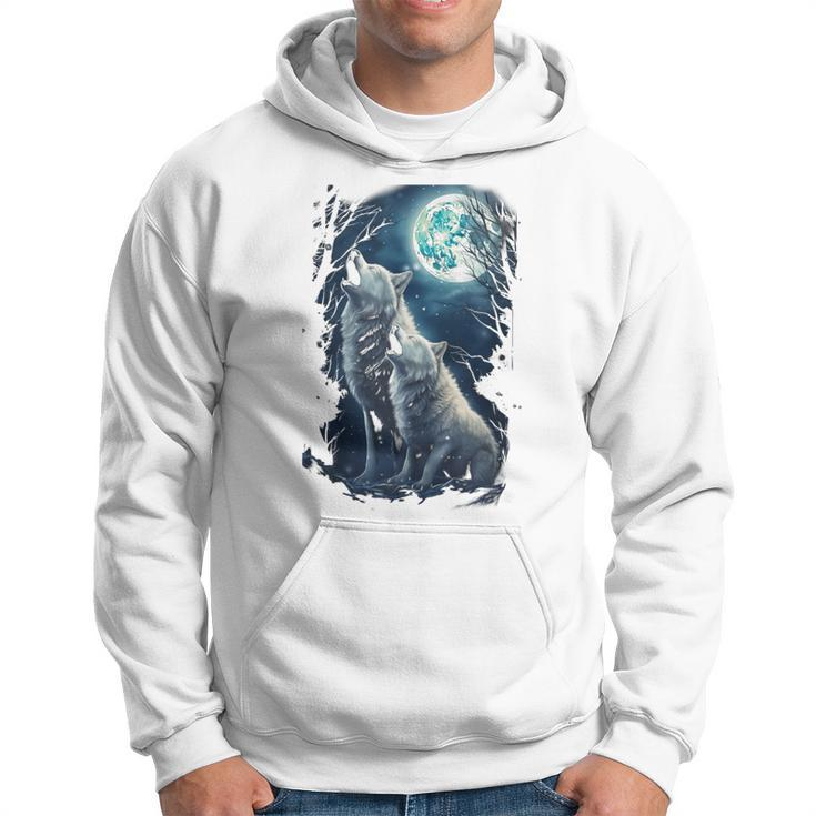 White Wolves Howling At Moon Vintage Wolf Lover Hoodie