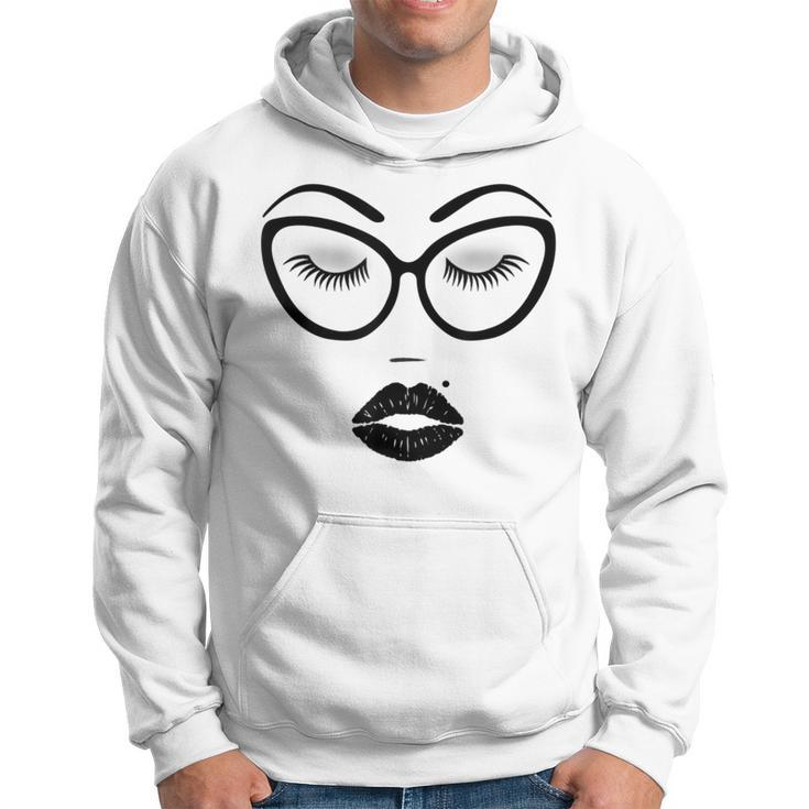 Women's Make-Up Cosmetics Lashes Eyebrows Black Cat Glasses Hoodie