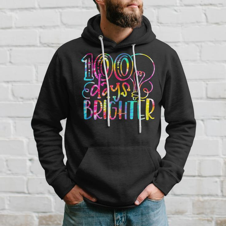 100 Days Brighter Student Happy 100Th Day Of School Tie Dye Hoodie Gifts for Him