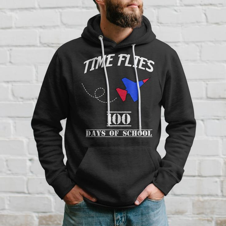 100 Days Of School Time Flies Jet Plane Hoodie Gifts for Him