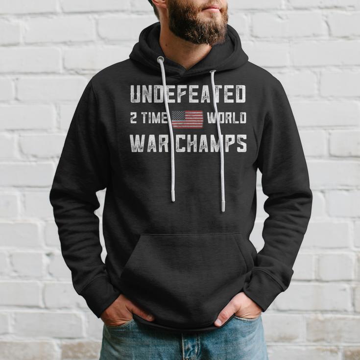 2 Time World War Champs Flag Undefeated Usa 4Th Of July Hoodie Gifts for Him