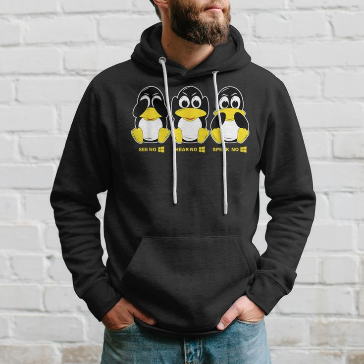 3 Linux Penguins Hörre Sehen Sprechen Kein Win Informatiker Hoodie Geschenke für Ihn