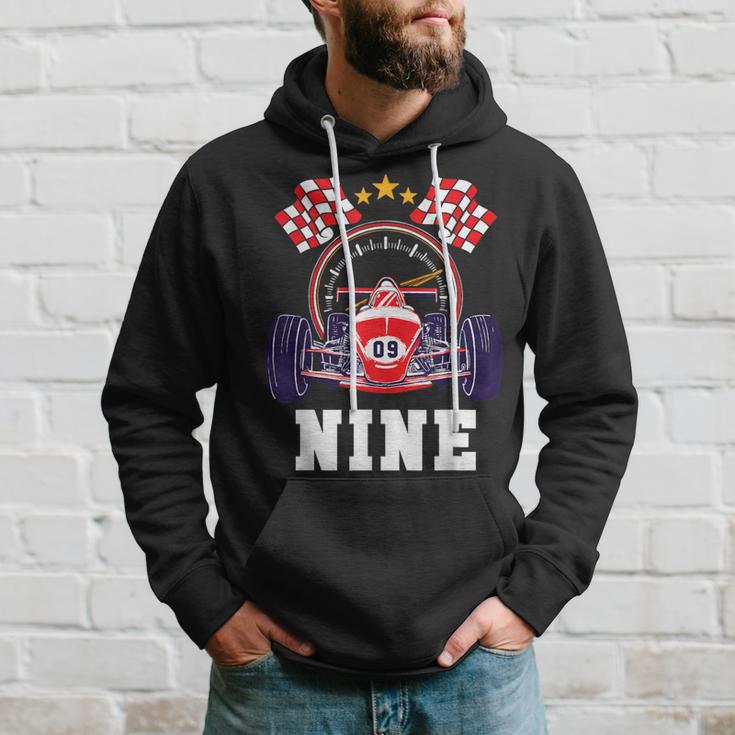 9Th Birthday Boy Race Car Flag 9 Years Old Racing Driver Kid Hoodie Gifts for Him