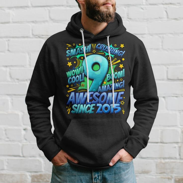 9Th Birthday Comic Style Awesome Since 2015 9 Year Old Boy Hoodie Gifts for Him