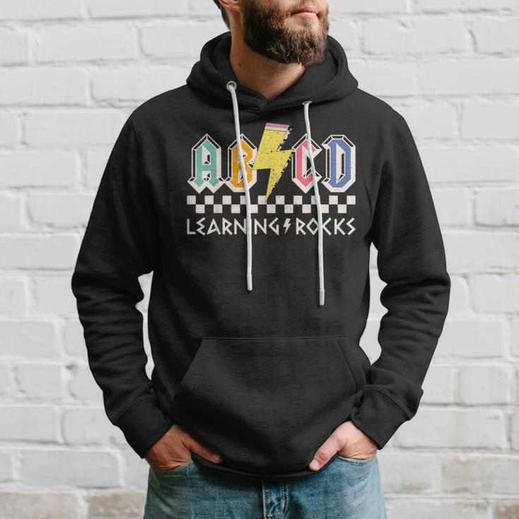 Abcd Learning Rocks Rock'n Roll Teachers Pencil Lightning Hoodie Gifts for Him