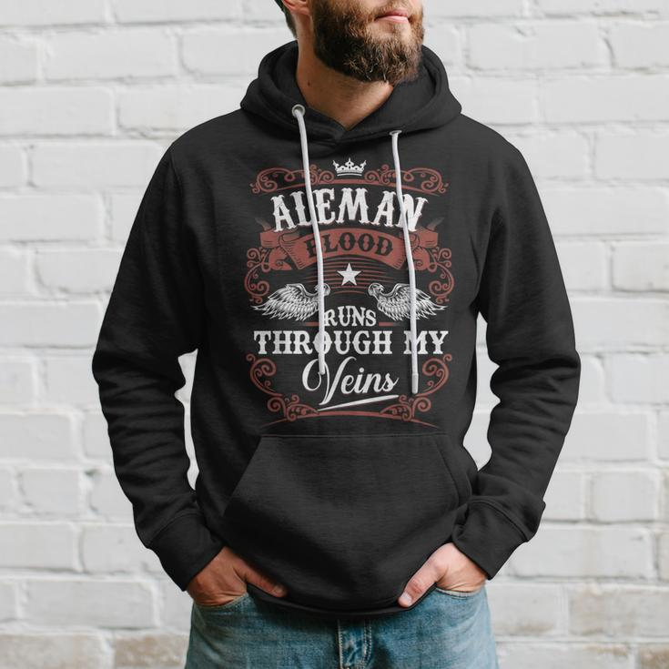 Aleman Blood Runs Through My Veins Vintage Family Name Hoodie Gifts for Him