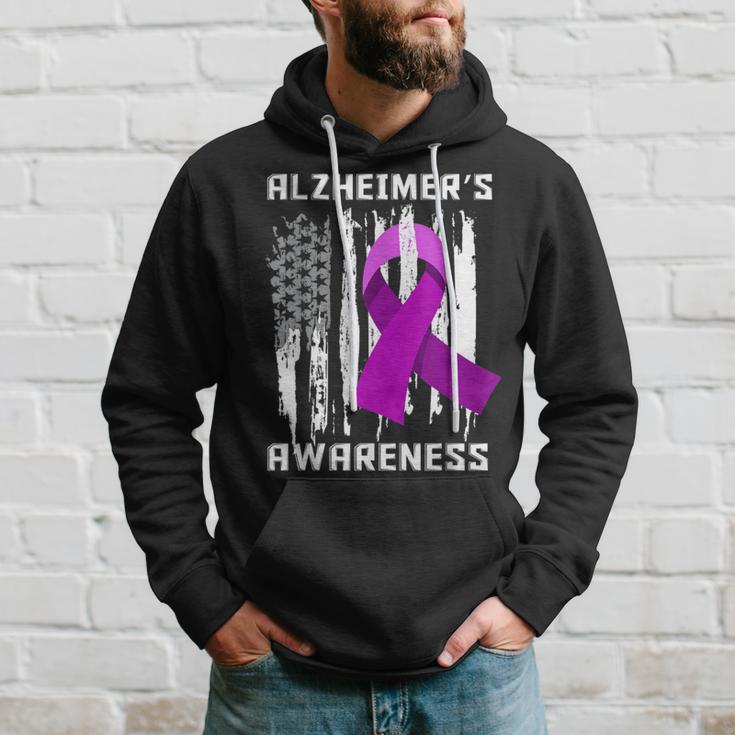 Alzheimer's Awareness Usa Flag Purple Ribbon Hoodie Gifts for Him