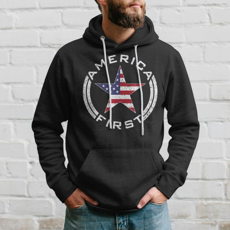 America First Usa Flag American Star Roundel Patriot Hoodie Gifts for Him