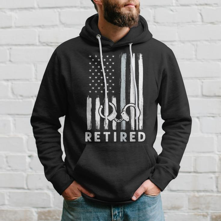 American Flag Thin Silver Line Retired Correction Officer Hoodie Gifts for Him