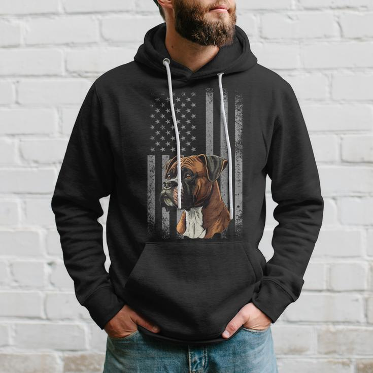 American Flag Usa Patriot Boxer Dog Dad Hoodie Gifts for Him