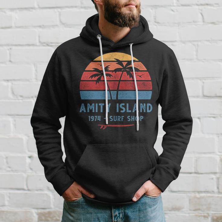 Amity Island Surf 1974 Surf Shop Sunset Surfing Vintage Hoodie Gifts for Him
