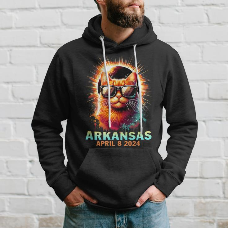Arkansas Total Solar Eclipse 2024 Cat Wearing Glasses Hoodie Gifts for Him