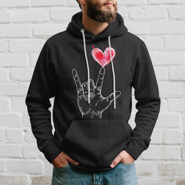 Asl I Love You Hand Sign Language Heart Valentine's Day Hoodie Gifts for Him