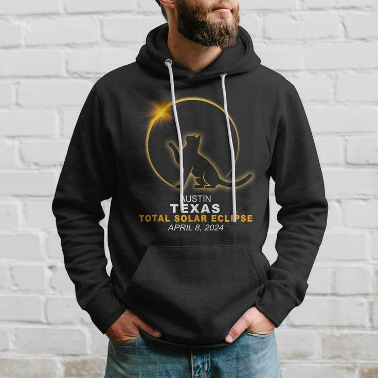 Austin Texas Cat Total Solar Eclipse 2024 Hoodie Gifts for Him