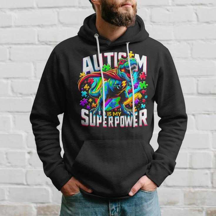 Autism Is My Superpower Autism Awareness T-Rex Hoodie Gifts for Him