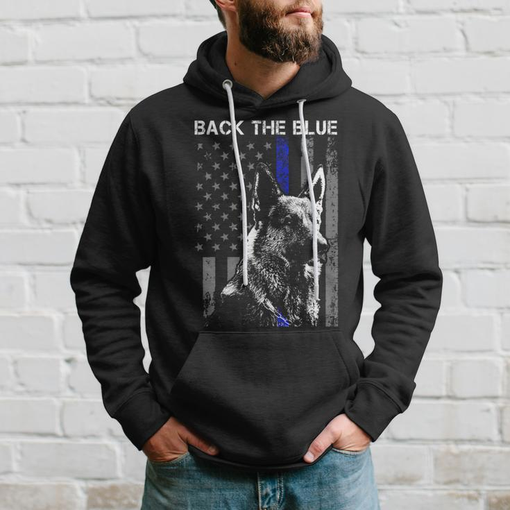 Back The Blue Thin Blue Line Flag K-9 German Shepherd Police Hoodie Gifts for Him