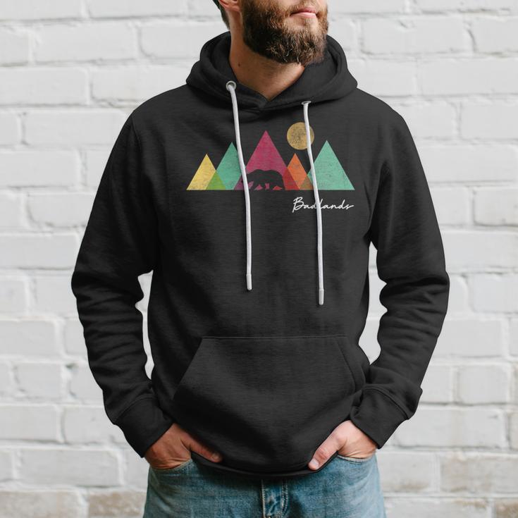 Badlands Mountain Vintage Hiking National Park Souvenir Hoodie Gifts for Him