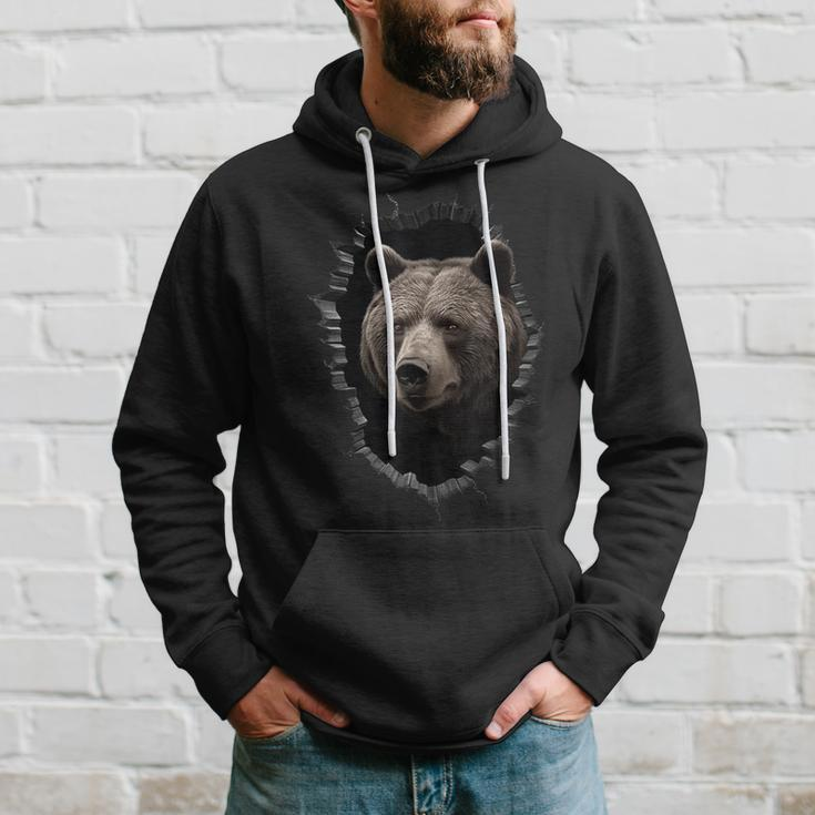Bear Peeping Out Of The Wall Animal Zoo Bear Hoodie Gifts for Him