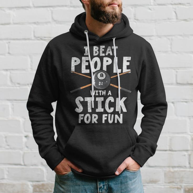 I Beat People With A Stick For Fun Cue Sports Pool Billiards Hoodie Gifts for Him