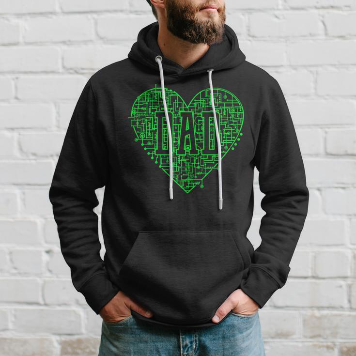 Binary Ai Computer Circuit Green Electric Heart Game Dad Hoodie Gifts for Him