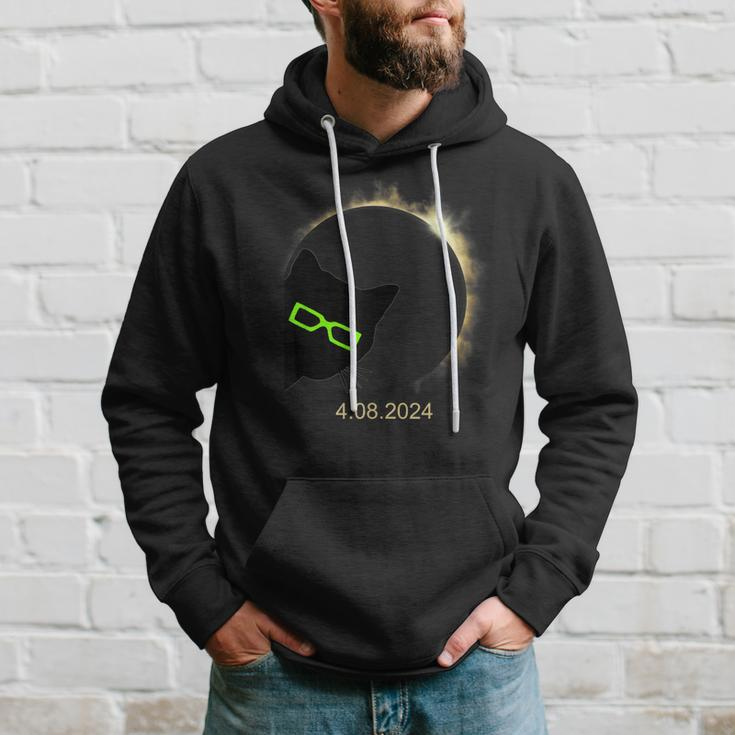 Black Cat Wearing Solar Eclipse Glasses 2024 Solar Eclipse Hoodie Gifts for Him