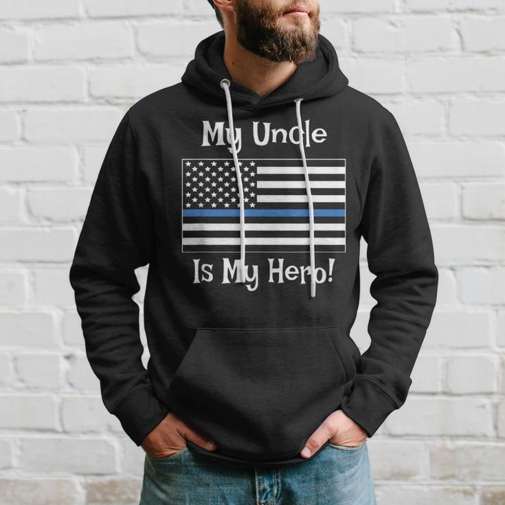 Blue Line Flag My Uncle Hero Police Officer Family Hoodie Gifts for Him