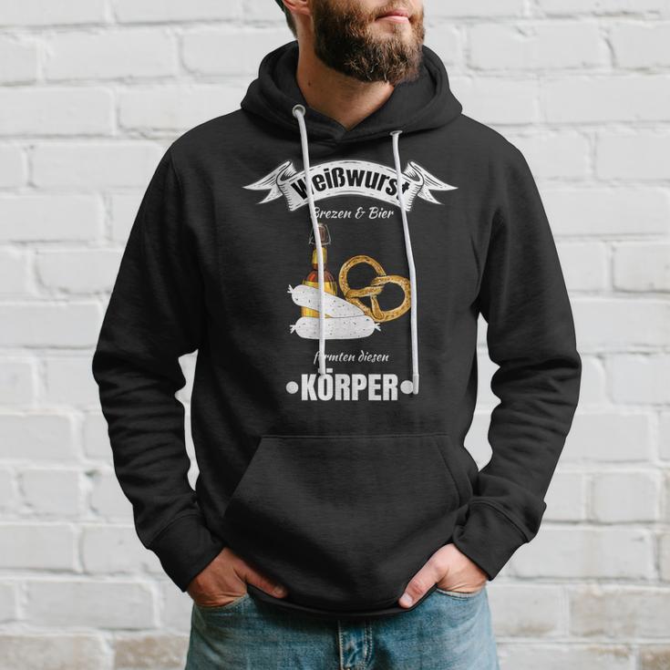 Boarisch Bayrisch Weißwurst Wurst Brezn Brezel Hopfen Motiv Kapuzenpullover Geschenke für Ihn