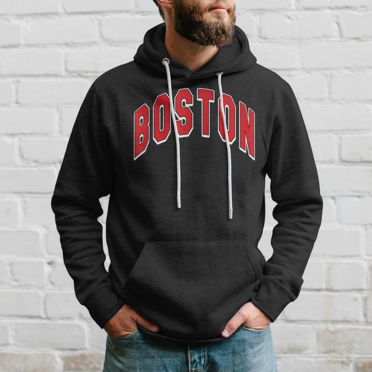 Boston Varsity Style Red Text With White Outline Hoodie Gifts for Him