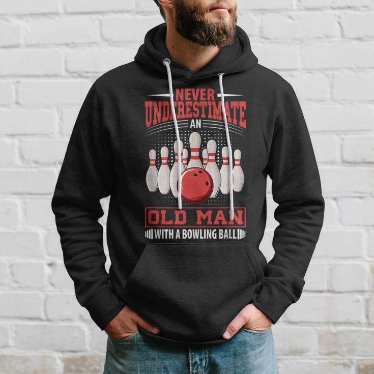 Bowling Never Underestimate Old Man Bowling Ball Bowler Hoodie Gifts for Him