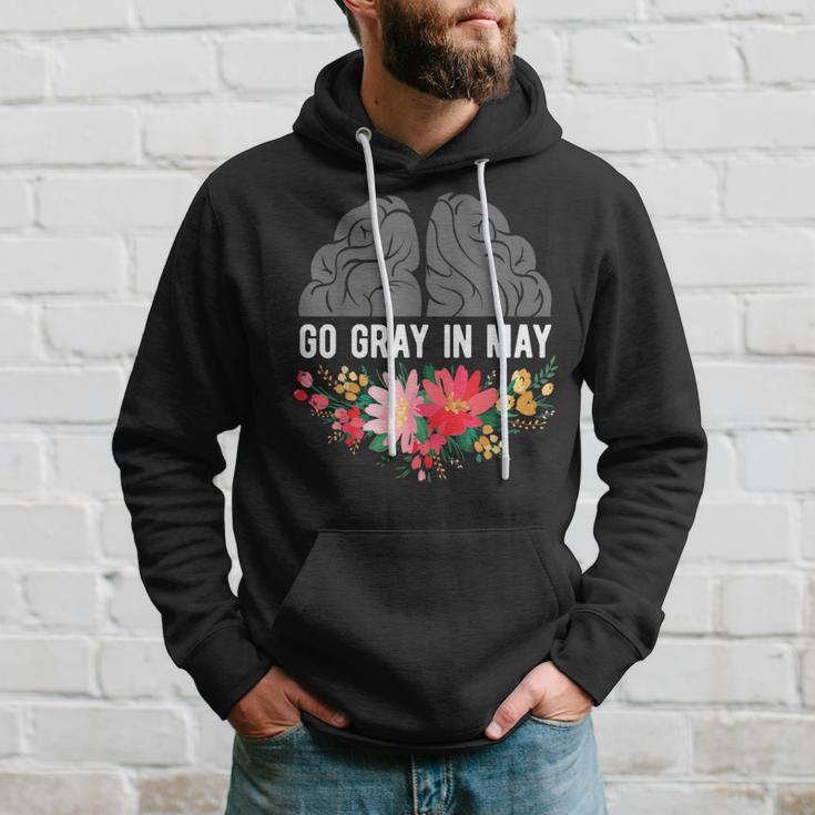 Brain Cancer Tumor Awareness Go Gray In May Flowers Hoodie Gifts for Him