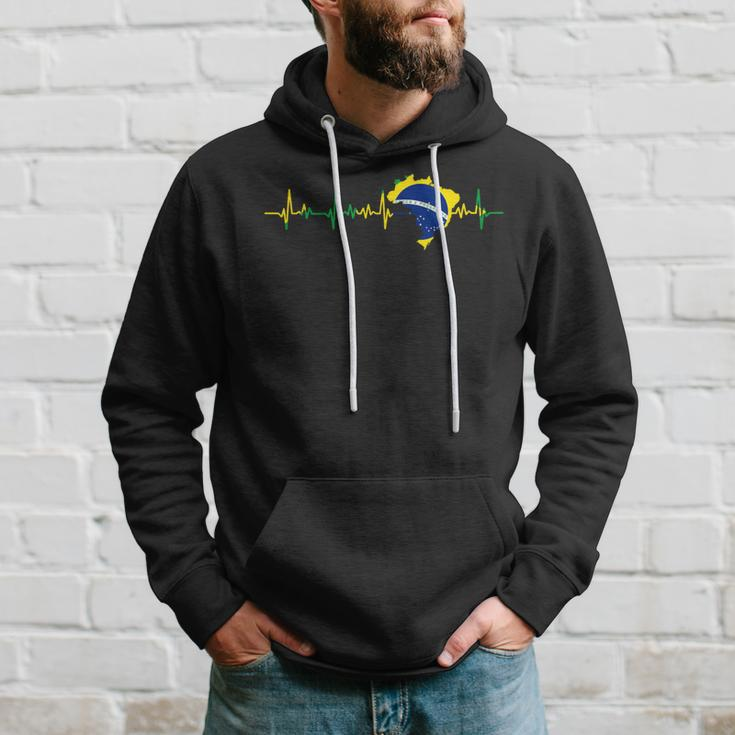 Brazil Flag Heartbeat Brasil Hoodie Gifts for Him