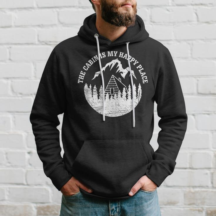 The Cabin Is My Happy PlaceDistressed Vintage Look Hoodie Gifts for Him