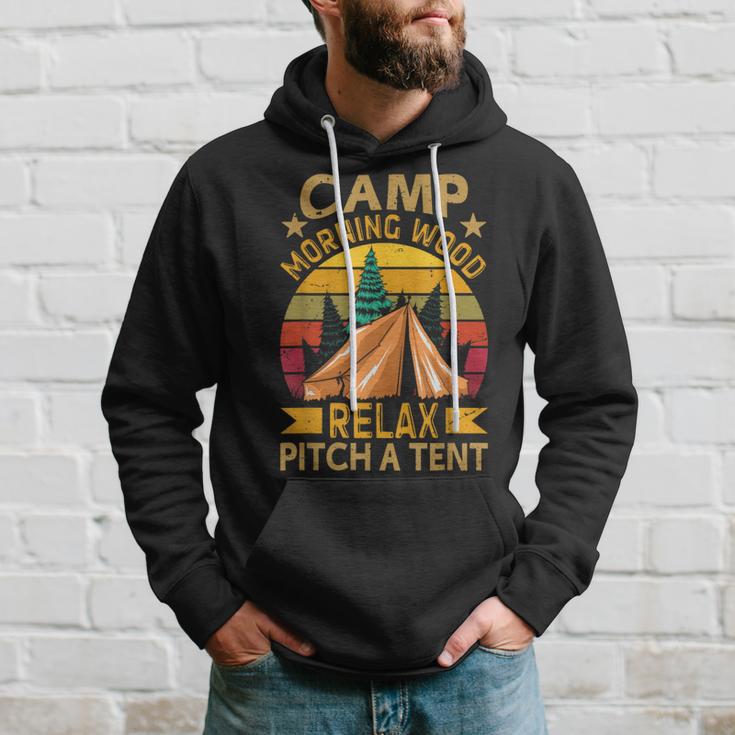 Camp Morning-Wood Relax Pitch A Tent Family Camping Hoodie Gifts for Him