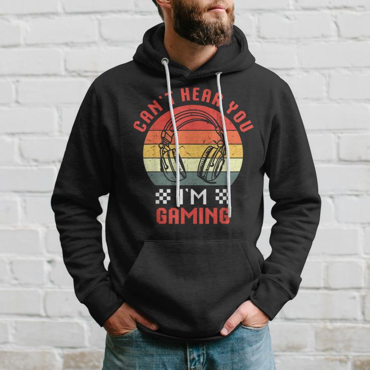 Can't Hear You I'm Gaming Humor Quote Vintage Sunset Hoodie Gifts for Him