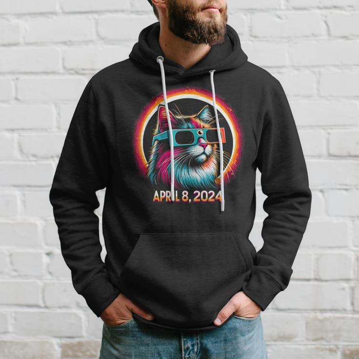 Cat In Eclipse Glasses Totality 2024 Total Solar Eclipse Hoodie Gifts for Him