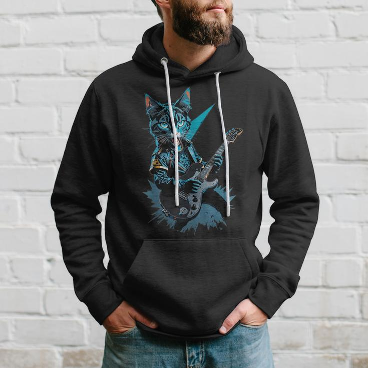 Cat Playing Electric Guitar Heavy Metal Rock Cat Lover Hoodie Gifts for Him