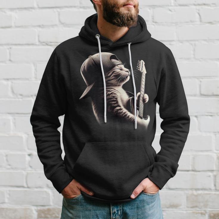 Cat Playing Guitar Rock Music Guitar Cat Hoodie Gifts for Him