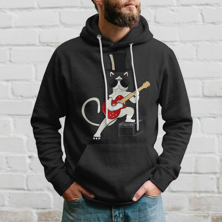 Cat Playing Guitar Heavy Metal Rock Guitarists Lover Hoodie Gifts for Him