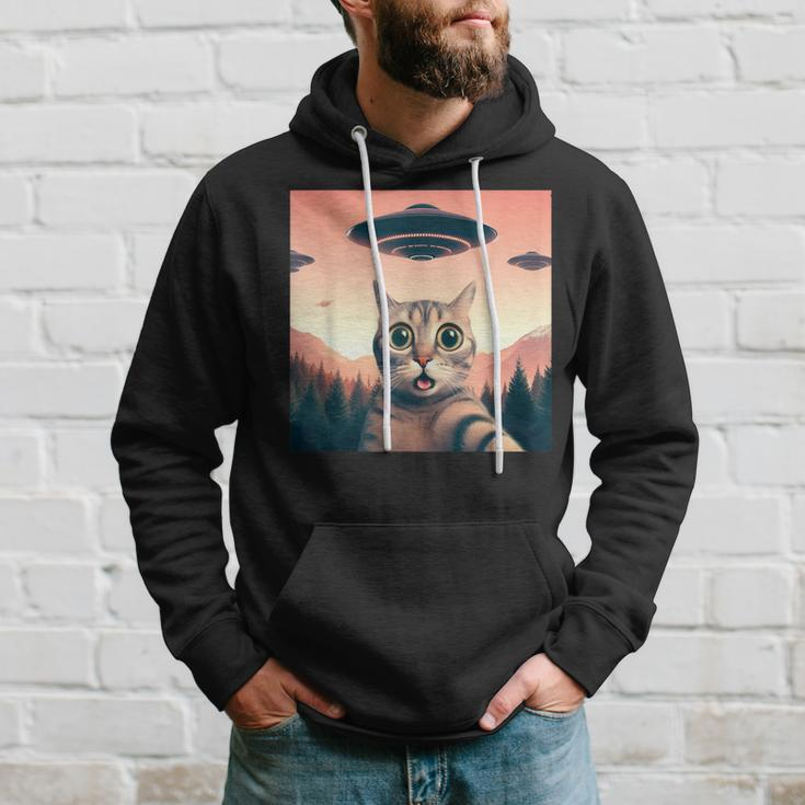Cat Selfie With Ufo Cat Lover Meme Hoodie Gifts for Him