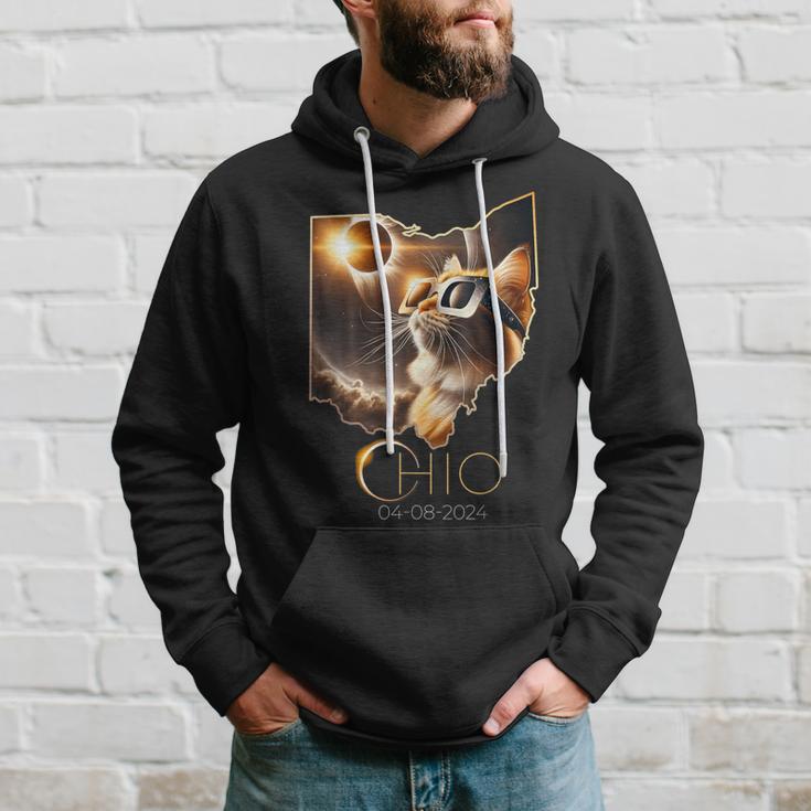 Cat Sun Solar Eclipse 2024 Totality State Ohio Hoodie Gifts for Him