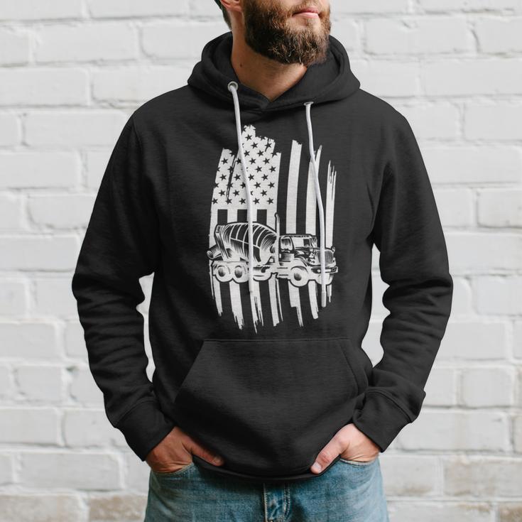 Cement Mixer Truck Usa Flag American Themed Decor Hoodie Gifts for Him