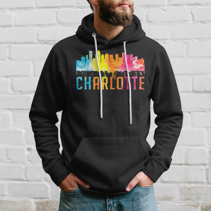 Charlotte North Carolina Watercolor Skyline Souvenir Hoodie Gifts for Him