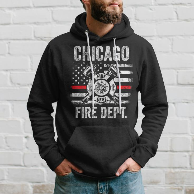 Chicago Illinois Fire Department Thin Red Line Fireman Hoodie Gifts for Him